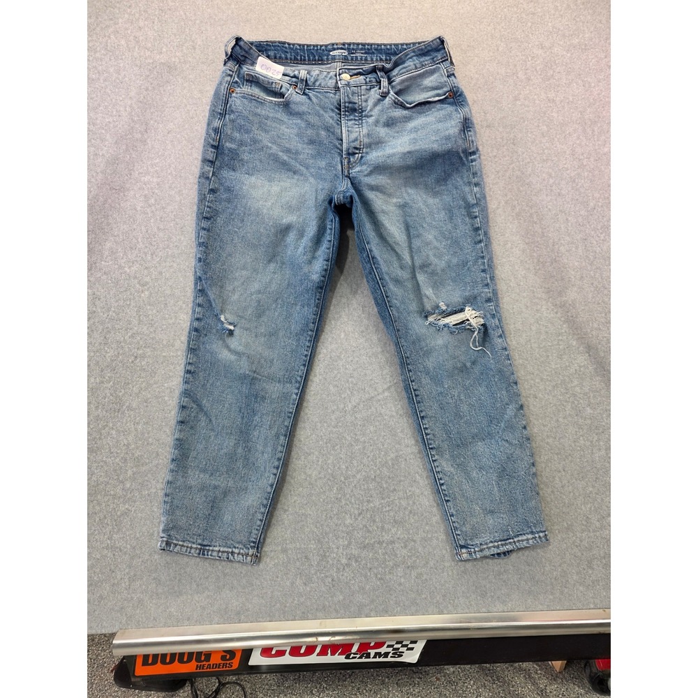 Old Navy OG Straight High Rise‎ Distressed Jeans Light Wash Button Fly Women 32